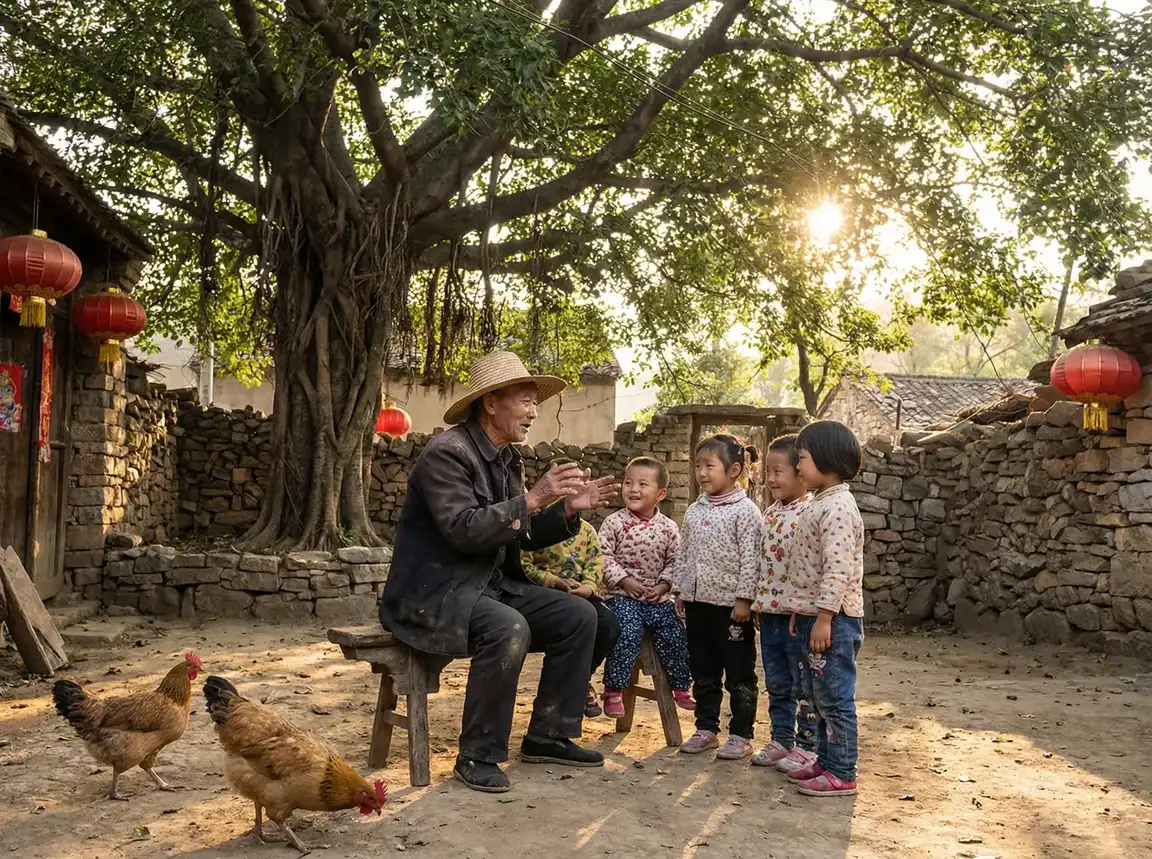老人在大榕树下给孩子们讲故事 - 在线bt天堂网WWW在线 乡村记忆